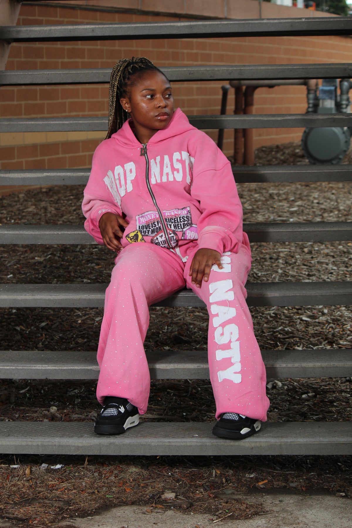 Pink Drop Nasty RhineStone Hoodie